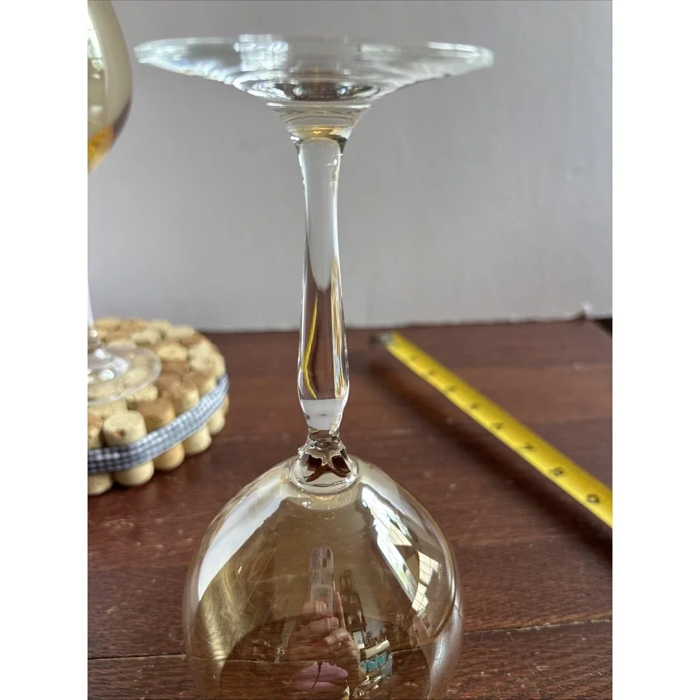 Pier 1 Amber Golden Large Balloon Wine Glasses Clear Stem Set Of 2 8.5